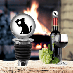 cat drinking wine bottle stopper - cat lover gifts - funny wine lover gift - home bar accessory