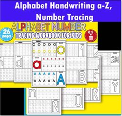 Lowercase Uppercase Alphabet Letter Tracing Worksheet A-Z & Number Tracing 0-25