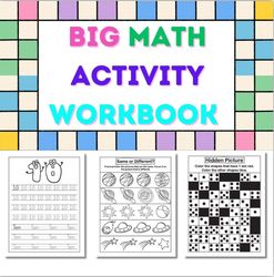 BIG MATH ACTIVITY and WORKBOOK for KIDS, Preschool Math Number Activity Book