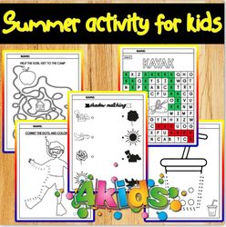 Summer Activity Book for Kids Ages 3-5, Worksheets and Teaching Materials