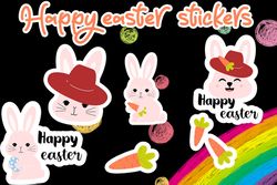 Happy Easter Bunny Stickers, Printable Illustrations