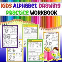 Kids Alphabet Drawing Practice Workbook, Handwriting ABC Practice Workbook
