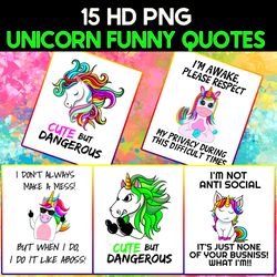 15 High Resolution designs unicorn funny quotes, cute cliparts