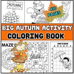 Big Autumn Activity Coloring Book for Kids, printable Autumn Coloring Pages
