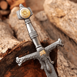 Hand Forged Damascus Steel King Solomon Sword | Israel Star (David crusader) Medieval Sword | Knight's Sword | Gifts for