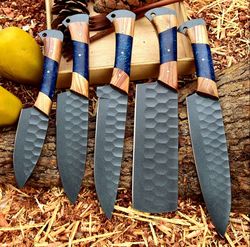 Hand Forged steel Chef knives Set of 5 kitchen knives Gift for her Christmas gift,Gift for him Gift for Mother Wedding G