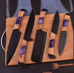 Custom Handmade D2 ,Damascus Steel Blade Kitchen Knives Set BBQ Knives, Gift For Him Wedding Gift, Anniversary G