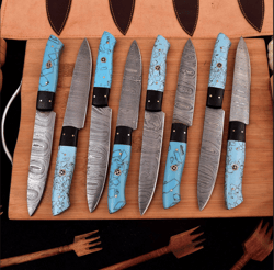 handmade kitchen knives 8 piece steak knives, handforge chef knives, bbq knives, best gift for him and her, christmas gi