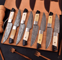 handmade kitchen knives 8 piece steak knives, handforge chef knives, bbq knives, best gift for him and her,anniversary g