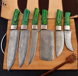 Handmade 5 pcs Damascus Steel Blade With Green Wood Handle Kitchen Knives Set BBQ Knives Birthday Gift For Him Anniversa