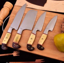 Custom D2 steel Handmade kitchen knives 4 piece Chef knives,HandForge knives,BBQ knives, best gift for him/her,Anniversa