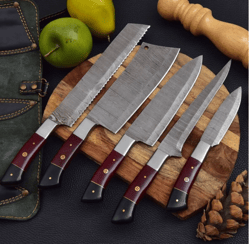 Custom Hand Forged Personalized CHEF KNIFE SET, Kitchen Knife Set Gift for Him, Birthday gift