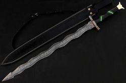 damascus sword, viking sword, sword real, sword, long sword with leather sheath, hunting sword, groomsmen gift, birthday