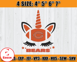 Chicago Bears Embroidery, Unicorn Embroidery, NFL Machine Embroidery Digital, 4 sizes Machine Emb Files -23 Edison