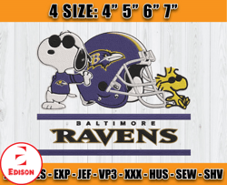 Ravens Embroidery, Snoopy Embroidery, NFL Machine Embroidery Digital, 4 sizes Machine Emb Files-01-Edison