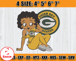 Betty Boop Green Bay PackersEmbroidery, Betty Boop Embroidery File, Packers NFL Embroidery Design, D8