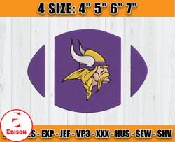 Minnesota Vikings Ball embroidery design, Vikings embroidery, NFL embroidery, Logo sport embroidery, embroidery design