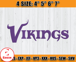 Minnesota Vikings Embroidery Design, NFL Embroidery Designs, Logo sport embroidery, Machine Embroidery Design