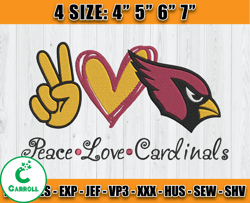 Cardinals Embroidery, Peace Love Cardinals, NFL Machine Embroidery Digital, 4 sizes Machine Emb Files -14 - Carroll