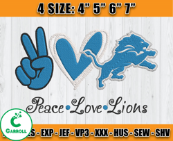 Peace Love Lions Embroidery File, Detroit Lions Embroidery, Football Embroidery Design, Embroidery Patterns