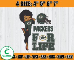 Packers For Life, Betty Boop Green Bay PackersEmbroidery, Betty Boop Embroidery File, Football Embroidery