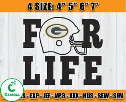 Green Bay Packers For Life Embroidery, Logo Packer Embroidery Design, NFL Team Embroidery Design Design