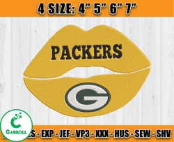Green Bay Packer Lips Embroidery Design, Packer Logo Embroidery, NFL Sport Embroidery, Embroidery Design