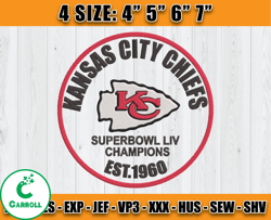 Superbowl LIV Champions, Kansas City Chiefs Est 1960, SuperbowlEmbroidery, Kansas City Chiefs Embroidery, NFL Embroidery