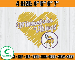 Minnesota Vikings Heart Embroidery, Minnesota Vikings Embroidery, NFL Team Embroidery, Embroidery Patterns