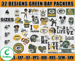 Green Bay Packers Football Logo Embroidery Bundle, Bundle NFL Logo Embroidery 12