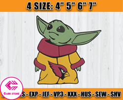 Cardinals Embroidery, Baby Yoda Embroidery, NFL Machine Embroidery Digital, 4 sizes Machine Emb Files -16 - Annae