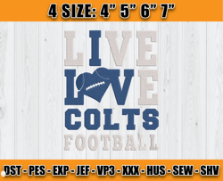 Live Love Colts Football Embroidery Design, NFL Embroidery,Logo Colts Embroidery Design, Embroidery Design, D21& Carr