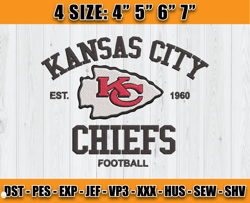 Kansas City Chiefs Football Est 1960, Logo Chiefs Design,NFL Embroidery, Football Embroidery Design, Sport Embroidery, D