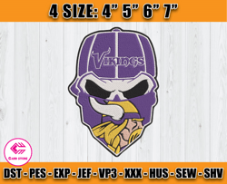 Minnesota Vikings Skull Embroidery, Skull Embroidery Design, Minnesota Vikings Logo, NFL Team Embroidery Design