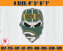 Green Bay Packers Skull Embroidery, Skull Embroidery Design, Green Bay Packers Logo, NFL Team Embroidery Design, D11- Sp