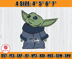 Seattle Seahawks Baby Yoda Embroidery, Baby Yoda Embroidery, NFL Seahawks Embroidery, Embroidery Design files