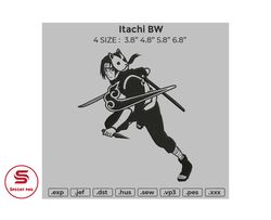 Itachi Black Anime Embroidery Design, Anime Embroidery Design