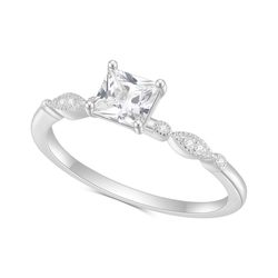 Princess Cut Moissanite Engagement Ring 925 Sterling Silver Rose White Color VVS1