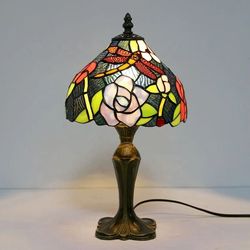 Rose Dragonfly Tiffany Lamp Stained Glass Bedroom Decoration Handmade Light