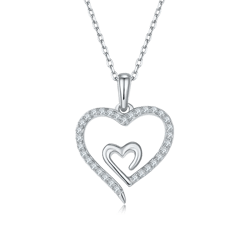 Heart To Heart Moissanite Necklace 925 Sterling Silver Round Cut VVS For Women