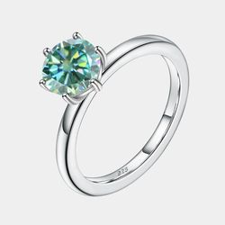 3Ct Solitaire Green Moissanite Engagement Ring 925 Sterling Silver White D VVS1