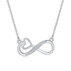 Moissanite Cute Heart Infinity Necklace 925 Sterling Silver Rose Round Cut VVS