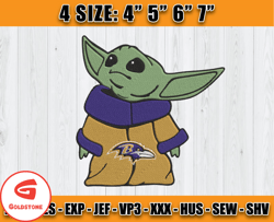 Ravens Embroidery, Baby Yoda Embroidery, NFL Machine Embroidery Digital, 4 sizes Machine Emb Files -02-Goldstone