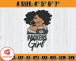 Green Bay Packers Black GirlEmbroidery, Black GirlEmbroidery, Packers Embroidery Design, Sport Embroidery, D6- Goldstone