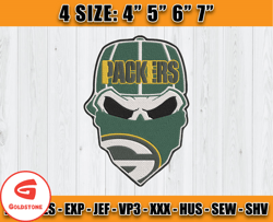 Green Bay Packers Skull Embroidery, Skull Embroidery Design, Green Bay Packers Logo, NFL Team Embroidery Design, D11- Go