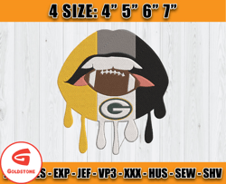 Packers Dripping Lips Embroidery Design, Packers Embroidery, Dripping Lips Embroidery, Green Bay Packer NFL, D16- Goldst