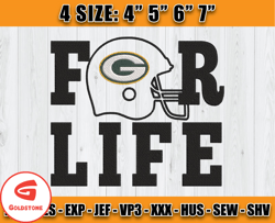 Green Bay Packers For Life Embroidery, Logo Packer Embroidery Design, NFL Team Embroidery Design Design, D17- Goldstone