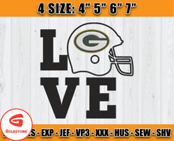 Love Green Bay Packer Embroidery Design, Packers Embroidery, NFL Football Embroidery, Sport Embroidery, D18- Goldstone