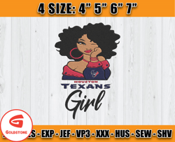 Houston Texans Black GirlEmbroidery, NFL GirlEmbroidery, Dallas Embroidery Design, Sport Embroidery, D2- Goldstone