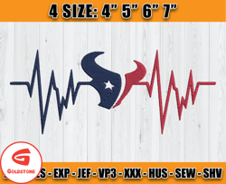 Houston Texans Heartbeat Embroidery, Texans Embroidery, Heartbeat Embroidery Design, NFL Team Embroidery Design, D18- Go